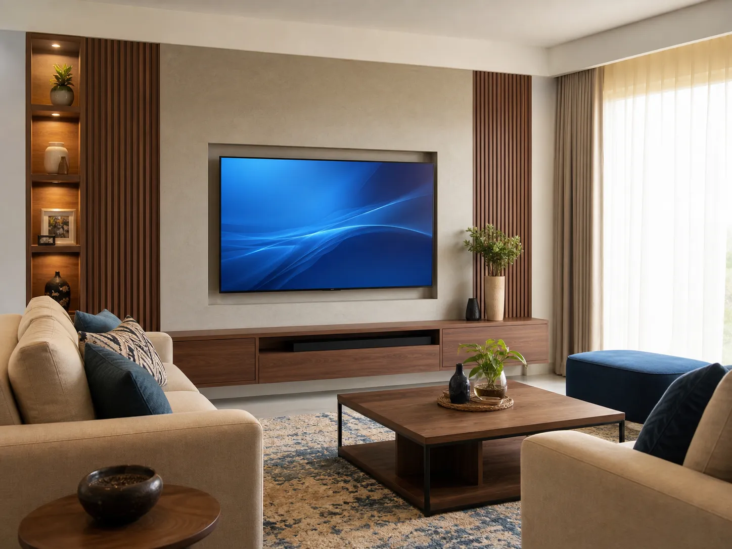 Colour-first big-screen viewing room example